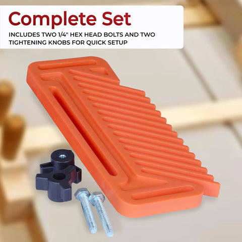 Top Shelf Adjustable Featherboard For Woodworking Router Tables And Table Saws Rock Solid UHMW Safety Jig With Miter Lock Fence Guide Tight Grip Pro Shop Essential Pack Of One with hex head bolts and tightening knobs.