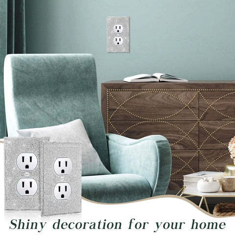 Living room with 10 Pack Silver Rhinestone Wall Plate Outlet Covers Bling Decor For Home Rooms on wall and beside armchair