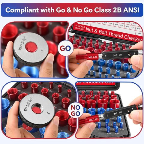 74 Piece Nut And Bolt Thread Checker Gauge With Detachable Bits, 39 Inch And 35 Metric Rustproof Size Finder, Screw Identifier Tool For Measuring In Tight Narrow Spaces And Hard To Reach Areas; Go/No Go
