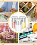 Grab This Top Shelf Haul Of Clear Two Milliliter Mini Glass Vials With Heavy Duty Silver Caps For Travel Cosmetics Diy Builds And Tight Sealing Essential Oil Storage With A Killer Natural Vibe - 3 vials with silver caps against crafts and herbs.
