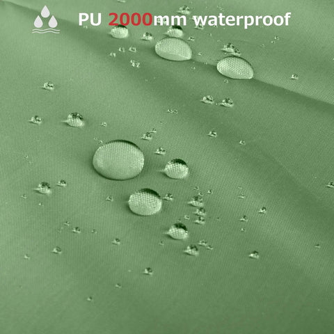 Close-up of green Waterproof Camping Tarp Rain Fly With UV Block Sunshade Canopy showing PU2000mm waterproof coating