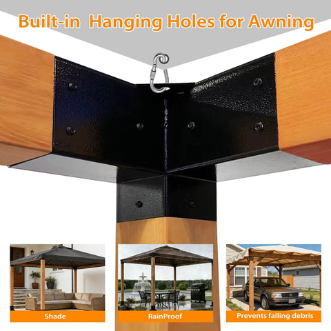 Heavy Duty Iron Pergola Bracket Kit For 4x4 Lumber Three Way Brackets With Metal Base And Screws Included For Pergolas Gazebos Built For Long Lasting Outdoor Use And Fast Easy Install