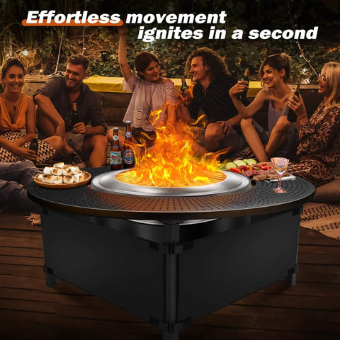 47.8 Inch Fire Pit Surround Tabletop Snaps Right On For Solo Stove Bonfire Ranger Yukon 2.0 with people gathered around