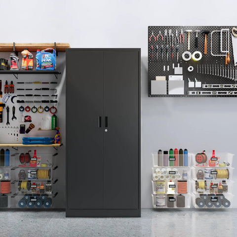 Built Like A Tank 71 Inch Tall Metal Storage Cabinet With Secure Locking Double Doors And Five Fully Adjustable Shelves In Durable Black Finish For Garage And Office