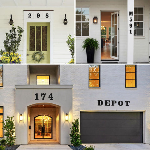 3 Inch Black Metal House Numbers And Letters With Nail Kit For Garden Door Mailbox Decor installed on modern house exteriors
