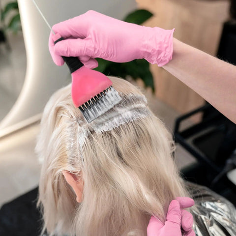 Hair dyeing with Nitrile Exam Gloves 4 Mil Large Cherry Blossom Food Safe Disposable Latex Free Powder Free Box of 100.