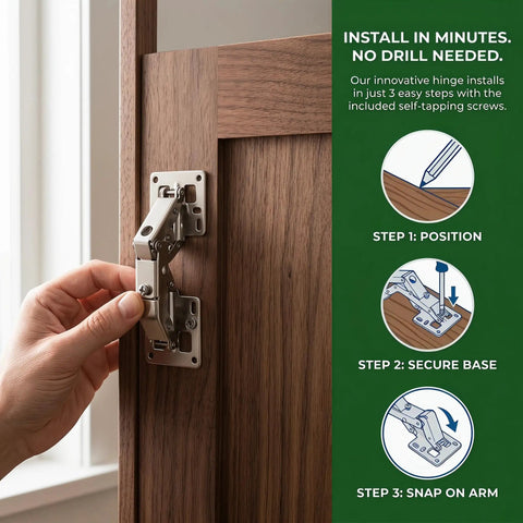 Installation of Hydraulic Soft Close Cabinet Hinges 170 Degree Full Overlay for Kitchen Cabinets, no drill needed, includes screws