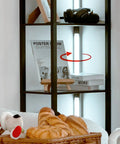 Fancy LED Display Shelf With Dimmable Lights, Modern Floor Lamp Cabinet showing collectibles and four adjustable LED poles
