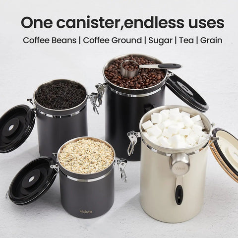 Airtight Stainless Steel Coffee Canister 39oz Large Storage Container for coffee beans, tea, rice, sugar, and grain, gray kitchen organizer
