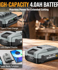 Tough As Nails Cordless Circular Saw Cuts Clean Like Butter On Wood And Tile Powered By 20V Brushless Motor And 4Ah Battery showing high-capacity 4.0Ah battery.