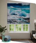 Level Up Your Home With These Dope Custom Photo Printed Motorized Blinds Featuring Effortless Remote Control Operation Fully Custom Sized Smart Roller Shades to Block Sunlight And Add Some Fresh Vibes To Any Room, ocean wave graphic.