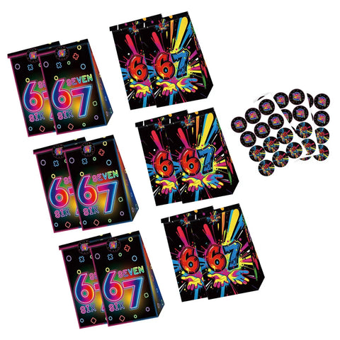 Ice Cream Themed Paper Food Bags With Dope Decorative Stickers, Black Party Packaging For Snacks And Gifts, colorful design
