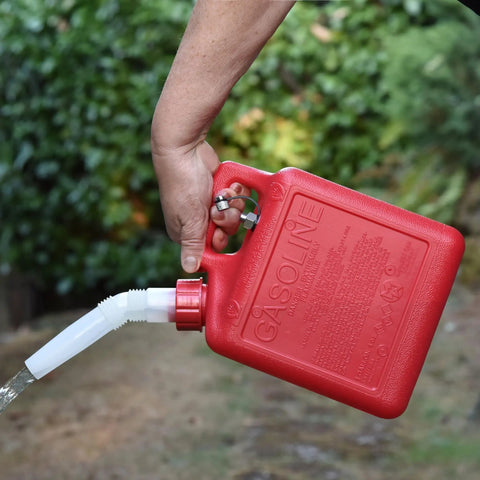 Gas And Water Can Long Angled Spill Free Spout Nozzle With Vent Replacement Kit And Filter Screen Flame Arrestor being used outdoors