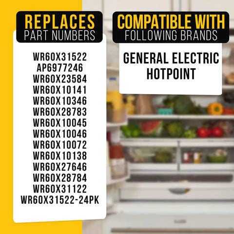 Image of compatible part numbers list for Replacement Refrigerator Evaporator Fan Motor WR60X31522 For GE And Hotpoint Refrigerators.