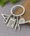 Engineer Keychain Set With Geometry Charm And Measuring Tools, Triangle Ruler Mini Calculator Compass And Tape Measure, Cool STEM Gift