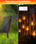 Solar Powered Flickering Flame String Lights For Outdoor Decor 50.7Ft Total Length 15 Warm White LED Bulbs Waterproof Garden