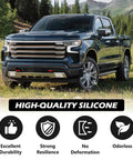 Blue Chevy Silverado truck with high-quality silicone Tow Hook Covers For Chevy Silverado 1500 2007-2026 And GMC Sierra 1500 2007-2018 in red.