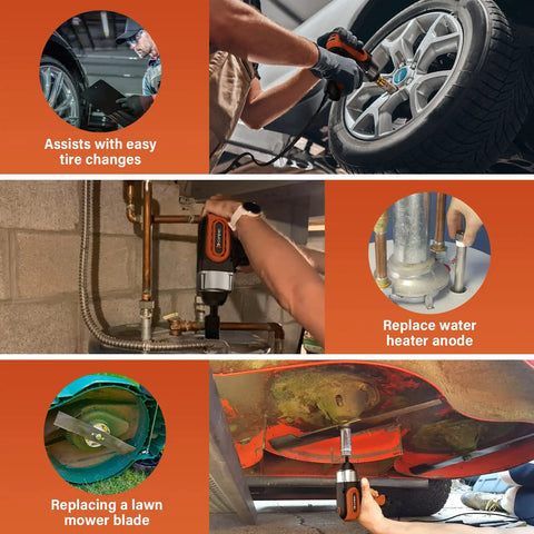 Corded One Half Inch Impact Wrench With Detent Ball Anvil, 320 Ft Lbs Max Torque, 12V Brushless Power Gun used on car wheel