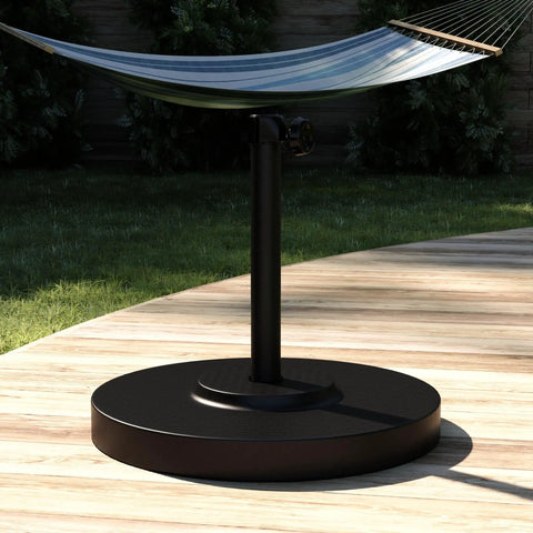Heavy Duty Concrete Weighted Round Umbrella Base 50 Lbs Powder Coated Steel With Black Frame Outdoor Patio Stand on deck