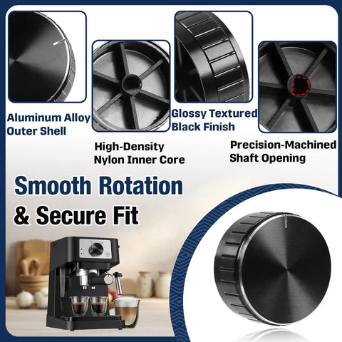 Premium Aluminum Knob Replacement For Stilosa EC260BK Espresso Machine, Easy Turn Dial, Smooth Mode Selection, Durable Black Alloy Exterior, Direct Replacement For Precise Controls And Reliable Brewing close-up