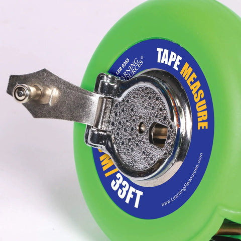 Hands On Wind Up Tape Measures For Kids Ten Meters And Thirty Three Feet Easy To Use Tactile Early Math Practice, green tape measure