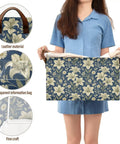 Game Changer Foldable Storage Bins For Shelves With Heavy Duty Steel Frame And Smooth Polyester Fabric Featuring Grab Handles, floral pattern.