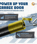 Close-up of EasyFix 180 Lb Gold Garage Door Extension Springs with hook and cable, highlighting durability and improved performance.