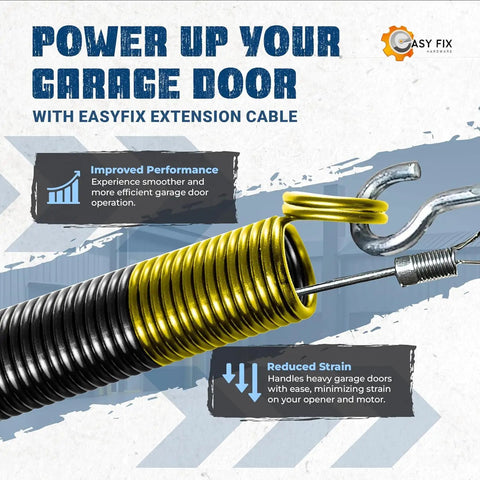 Close-up of EasyFix 180 Lb Gold Garage Door Extension Springs with hook and cable, highlighting durability and improved performance.