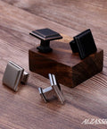 10 Pack Brushed Satin Nickel Cabinet Knobs 1.3 Inch Square Kitchen Cabinet Hardware Knobs on wooden surface