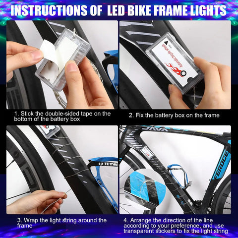 Disco Bike LED Light Kit 4 Pack With 2 Wheel Lights, 1 Frame Light, 1 Headlight Battery installation instructions