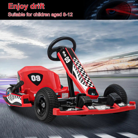 Electric Drift Go Kart For Adults With 350W Motor And Adjustable Length Comfortable Drifting Go Kart Design Top Speed Up To 16 MPH Maximum Load 187 Lbs 36V Battery Red Finish For Outdoor Fun, Children Model