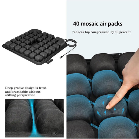 Upgrade Your Ride With This Electric Inflatable Wheelchair Cushion That Kills Pressure Sores And Ulcers While You Sit All Day Long, featuring 40 mosaic air packs.