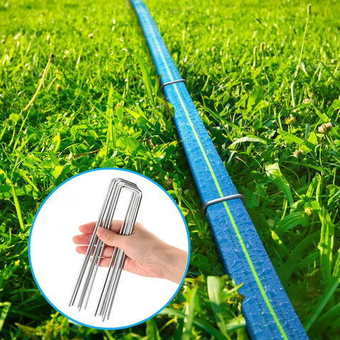 Flat Sprinkler Soaker Hose For Garden Two 50Ft Sections 100Ft Total Heavy Duty 3 Tube Lawn Irrigation Hose With Landscape Stakes