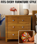 Get Ready For Major Furniture Glow Ups With Our 12 Pack Of Decorative Ceramic Drawer Pulls For Kitchen Cabinets And Bathroom Vanities Featuring Hand Painted Glazed Details That Are Super Tough And Bring Instant Boutique Vibes Just Swap Them On. Colorful ceramic drawer pulls on wooden dresser.
