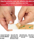 Hands peeling adhesive strip from Stitch Gauge And Guide For Sewing Enthusiasts, Seam Measuring Tool For Machine Sewing, Pre Drilled Holes For One Eighth To One Inch Seam Allowances, Reusable Adhesive Guide For Precise Hems And Seams