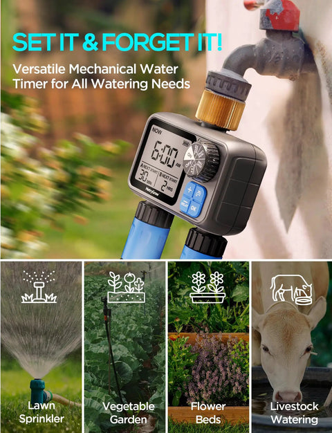 Dual Zone Sprinkler Timer For Garden And Lawn With 2 Brass Inlets Programmable Irrigation Controller Rain Delay