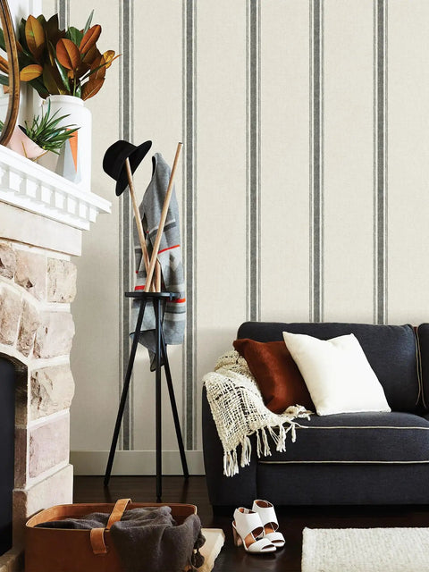 Charcoal Langston Peel And Stick Wallpaper With Woven Texture Removable And Repositionable Safe On Walls Perfect For Dyi Accent Walls 20.5 In Wide By 18 Ft Long in living room with decor