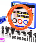 Orange 3/8 Inch OD PU Polyurethane Air Tubing Kit 10 Meter 32.8ft With 27 Pieces Includes Union Tees Elbows Y Splitters Straight Fittings