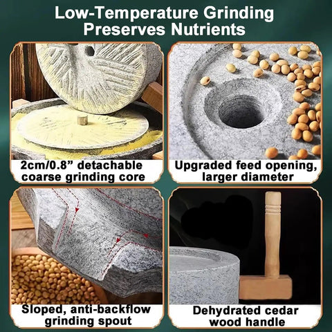 Rock Solid Manual Granite Stone Grain Mill With Wooden Base And Hand Crank Heavy Duty Grinder For Home Use Fresh Flour And Spices On Tap