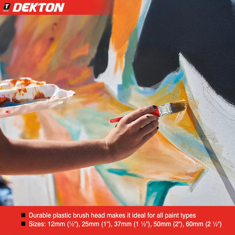 Person using Five Piece Paint Brush Set With Durable Synthetic Bristles For All Paint Types on a colorful mural