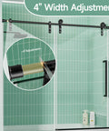 Frameless Bathtub Sliding Shower Door With Barn-Style Exposed Roller System, 56-60 Inch Width And 60 Inch Height, in matte black