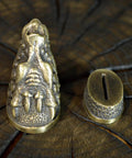 Finger Guard Knife Making Kit With Bolster And Pommel For Custom Blades Hand Cast Bronze Dragon Set on wood table