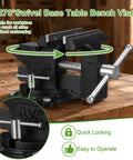 Shop Beast 4.5 Inch Bench Vise With Zero Drill Clamping Base For Workbenches showing 270° swivel base for easy repositioning.