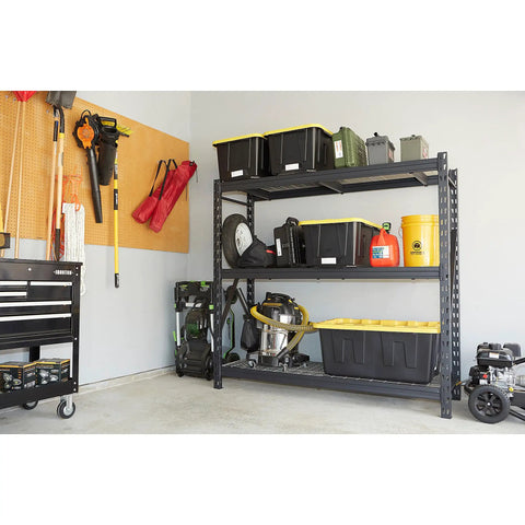 Robust 3 Tier Steel Shelving Rack With 6000 Lb Heavy Duty Capacity For Garage And Warehouse Storage Features 24 Inch Wide Industrial Grade Construction Built Different To Crush Heavy Loads With Ease