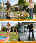 Four scenes showing Cordless Water Transfer Pump Stick Go Cordless With 20V Battery Compatibility used for RV, garden, pool, and indoor.