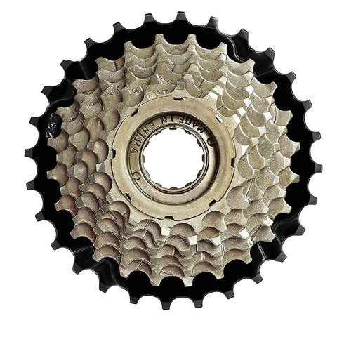 7-Speed Bicycle Freewheel 14-28T Sprocket Set Screw-On Replacement For Mountain And Road Bikes Brass Finish, Stainless Steel Build