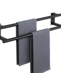 Double Layer 24 Inch Wall Mount Towel Rack In Matte Black SUS304 Stainless Steel Towel Hanger With Thickened Pipe showing two towels