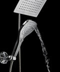 9 Inch Rainfall Shower Head And Handheld Combo With Push Button Flow Control For One Handed Operation, Premium Chrome Finish