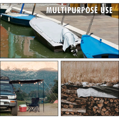 Finished Size 12x20 Feet Extra Thick 16 Mil Waterproof Poly Tarp Heavy Duty Tarpaulin With UV Resistance used on boats, camping, woodpile