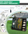 Wooden Golf Bag Organizer Rack Stand holds 3 extra large golf bags and accessories for garage home office simulator setup